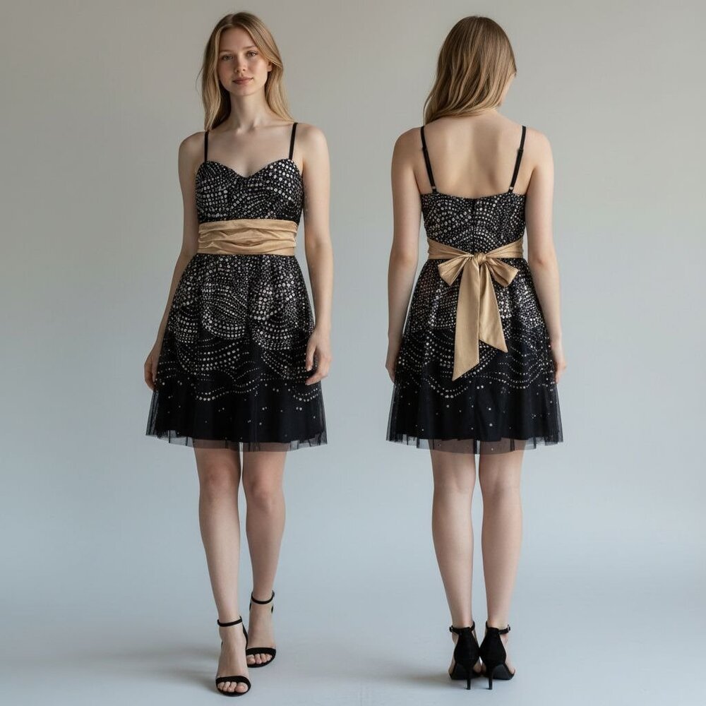 BCX Black Sparkly Metallic Baby Doll Dress Size 7 Whimsigoth Y2K‎ Glam Fairycore